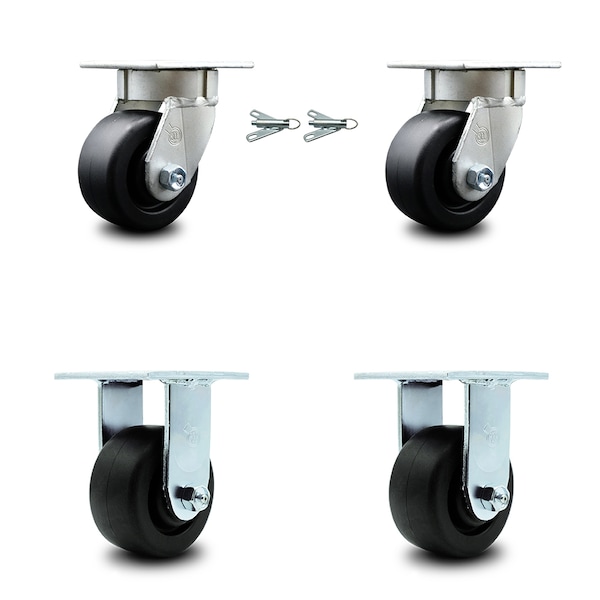 4 Inch Kingpinless Polyolefin Wheel Caster Swivel Locks 2 Rigid SCC, 2PK